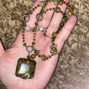 Rainforest Rhyolite Jasper Pendant Necklace